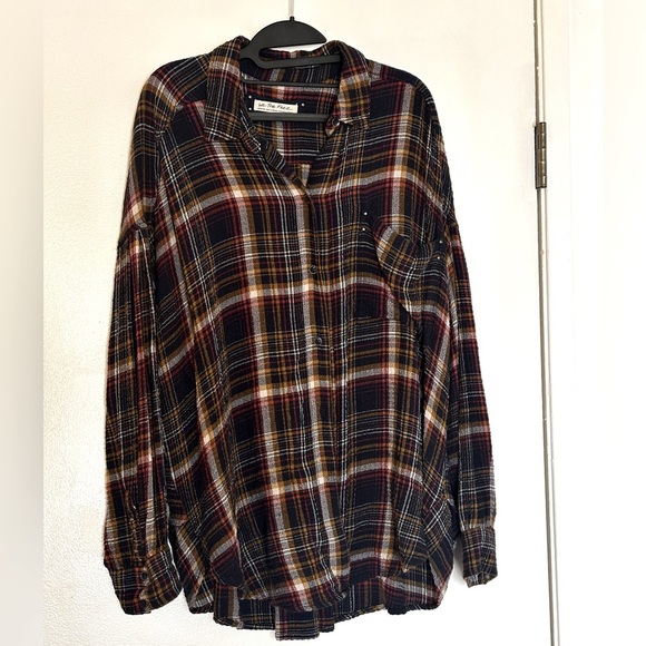 Free People We The Free Hidden Valley Button Down Black Multicolor Plaid Shirt M - Picture 11 of 12